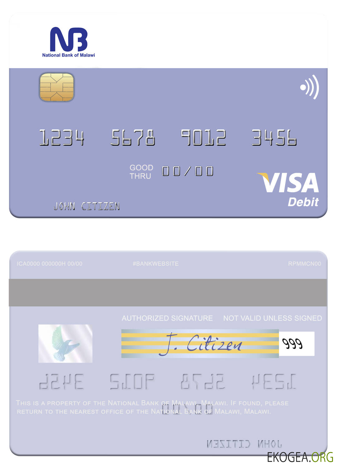 Carte de débit visa de la Banque nationale du Malawi du Malawi